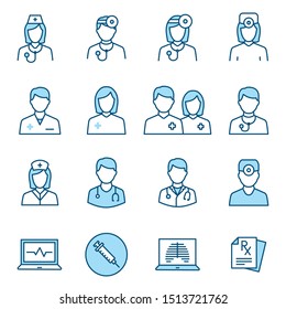 Doctor flat line icons. Editable Stroke. Change to any size and any colour.