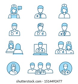 Doctor flat line icons. Editable Stroke. Change to any size and any colour.