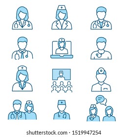 Doctor flat line icons. Editable Stroke. Change to any size and any colour.