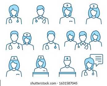 Doctor flat line icons. Editable Stroke. Change to any size and any colour.