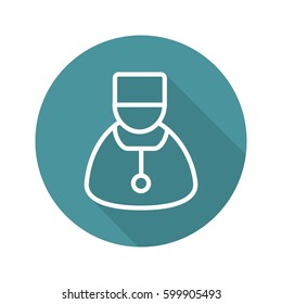 Doctor flat linear long shadow icon. Therapist. Physician. Vector line symbol