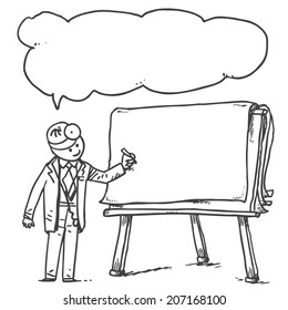 Doctor con flipchart hablando algo