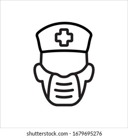Icono vectorial de máscara antigripal. Diseño de letreros planos con mascarilla medicinal. Cara del médico con pictograma de símbolo de máscara
