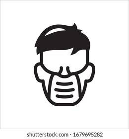 Icono vectorial de máscara antigripal. Diseño de letreros planos con mascarilla medicinal. Cara del médico con pictograma de símbolo de máscara