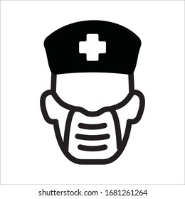 Symbol für die Vektorillustration der Arztgrippe. Medizin Maske flach Zeichen Design. Gesichter des Arztes mit einem Piktogramm-Maskensymbol