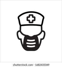 Icono vectorial de máscara antigripal. Diseño de letreros planos con mascarilla medicinal. Cara del médico con pictograma de símbolo de máscara