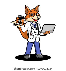 doctor fox tech service cartoon illustration creative concept