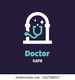 Doctor with gate, logo design vector symbol icon illustration creative idea