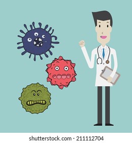 Doctor & germ cartoon - Vector