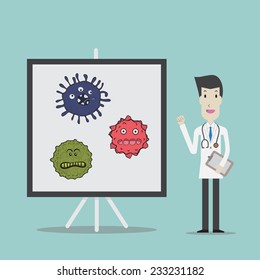 Doctor & germ cartoon - Vector 