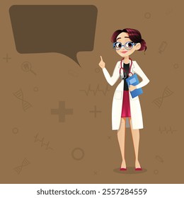 Doctor Girl standing pose and showing thought bubble vector Background