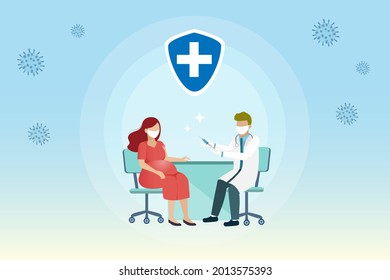 Doctor gives health care consultation to pregnancy woman during covid-19 pandemic. Mother medial care, parenting and pregnancy concept.