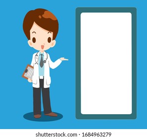 A doctor is giving advice on a blank white board.