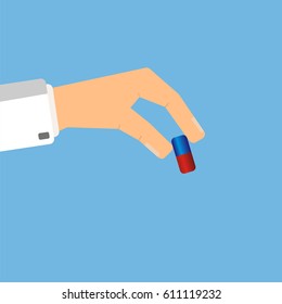 Doctor giving medicine pill. Healthcare concept. Vector illustration.