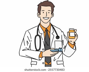 THE DOCTOR IS GIVING MEDICINES. COOL AND UNIQUE ILLUSTRATIONS ARE VERY SUITABLE FOR YOUR NEEDS AND THIS IS A VECTOR FILE