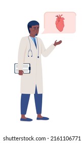 Doctor Giving Recommendation For Heart Health Semi Flat Color Vector Character. Standing Figure. Full Body Person On White. Simple Cartoon Style Illustration For Web Graphic Design And Animation