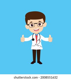 Doctor Giving Thumbs up Flat Vector Cartoon Illustration
