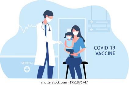 Doctor giving vaccine Covid-19 to child..Vaccination and prevention against covid-19 coronavirus disease pandemic vector illustration
