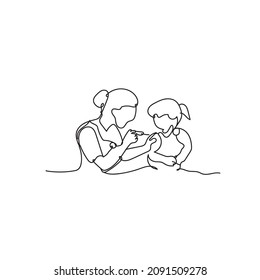 the doctor is giving vaccine injection to a child patient illustration icon vector continuous one line drawing