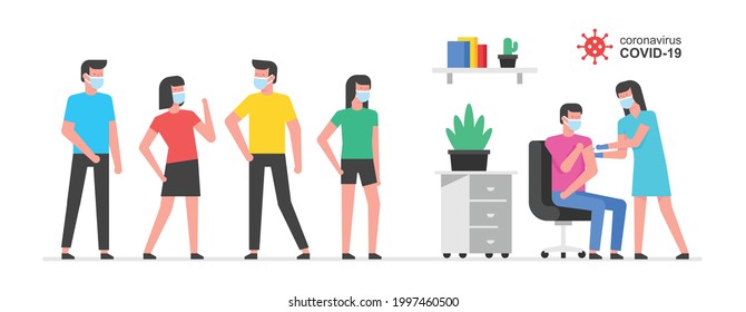 Doctor giving vaccine to a patient in the hospital. Vaccination, immunization campaign, disease prevention concept. flat style