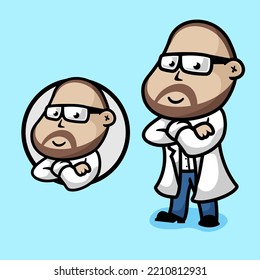 Doctor with glasses cartoon mascot logo, flat design style