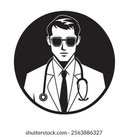 Doctor with glasses, healthcare concept. Logo for medical clinic. Medical poster flat vector illustration