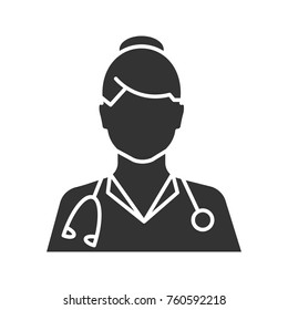 Doctor glyph icon. Medical worker. Practitioner. Silhouette symbol. Negative space. Vector isolated illustration