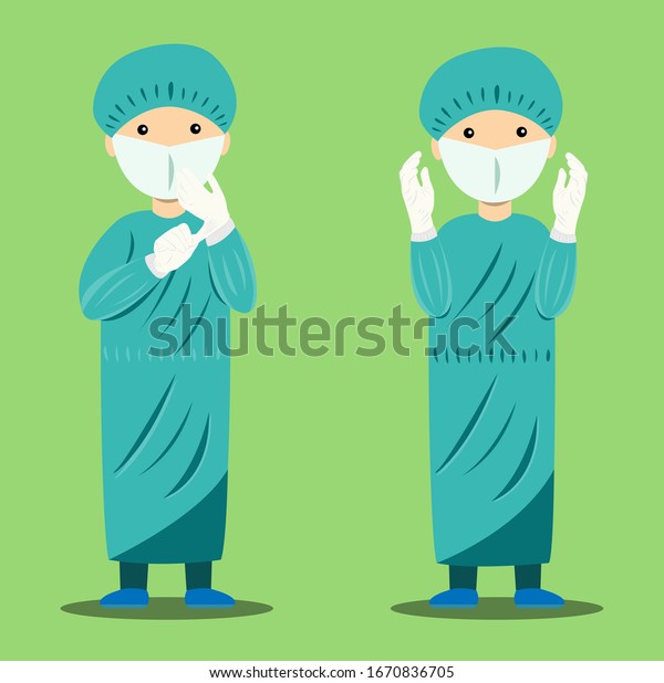 Doctor Green Surgical Gown Wearing Maskhairnet Stock Vector (Royalty ...