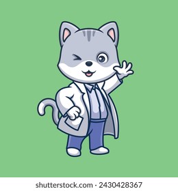 Doctor Grey Cat Cute Cartoon Illustration