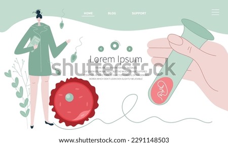 doctor, gynecologist planning pregnancy, artificial insemination, cycle, ovulation and  menstrual period PMS. Hand hold test-tube with embryo. Illustration good for medical clinic web landing page. Stock photo © 