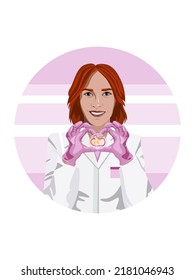 Doctor gynecologist woman smiles and holds an egg with a child in her hands.