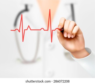 Doctor hand drawing cardiogram. Vector