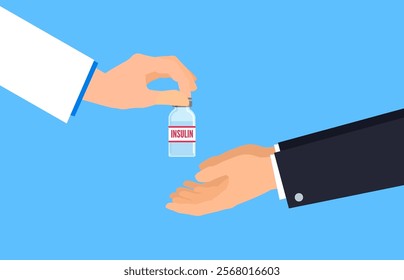 doctor hand gives insulin vial  to patient medical diabetes treatment  vector illustration