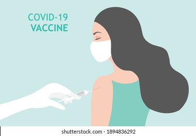 Doctor hand giving vaccine to a patient's shoulder. Vaccination and prevention against disease pandemic vector illustration