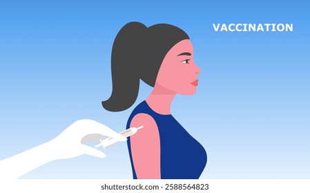 Doctor hand giving vaccine to a patient's shoulder. Vaccination and prevention against disease pandemic vector illustration