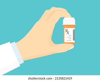 Doctor Hand Holding Package Of Medical Prescription Drug- Vector Illustration- Vector Illustration