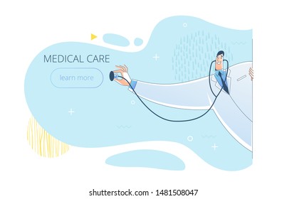 A Doctor hand holding a stethoscope. Banner with text. World Health day concept. Vector illustration