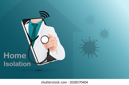 Doctor hand holding stethoscope checking pulse medical on the mobile phone screen, concept consultation long-distance online telemedicine, home isolation quarantine to prevent the spread of COVID-19