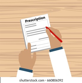 Doctor Hand With Red Pen Writing A Prescription
