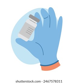 Doctor hand in rubber glove holds ampoule with vaccine. Health care concept
