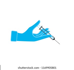 Doctor hand wearing glove making coronavirus injection. Covid 2019 Vector illustration.