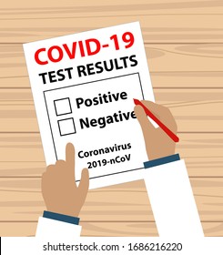 Doctor handwriting positive or negative coronavirus (COVID-19) test results - vector grouped and easy to edit