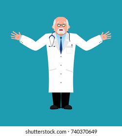 Doctor happy. Physician merry cheerful. Vector illustration
