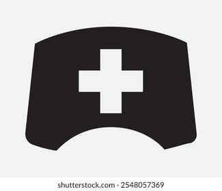 Doktor Hut Krankenschwester Kopfbedeckung Kopfbedeckung Krankenhaus Klinik Gesundheit Krankenpflege Krankenpflege Arzt Erste Hilfe Cap Symbol Form Umriss Schwarz Weiß Vektor