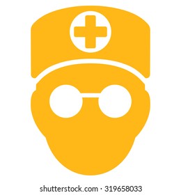 Doctor Head vector icon. Style is flat symbol, yellow color, rounded angles, white background.