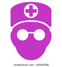Doctor Head vector icon. Style is flat symbol, violet color, rounded angles, white background.