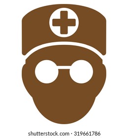 Doctor Head vector icon. Style is flat symbol, brown color, rounded angles, white background.