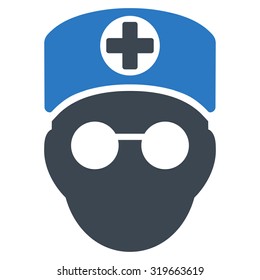 Doctor Head vector icon. Style is bicolor flat symbol, smooth blue colors, rounded angles, white background.