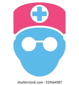 Doctor Head vector icon. Style is bicolor flat symbol, pink and blue colors, rounded angles, white background.