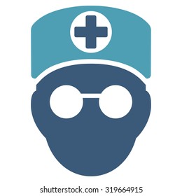 Doctor Head vector icon. Style is bicolor flat symbol, cyan and blue colors, rounded angles, white background.